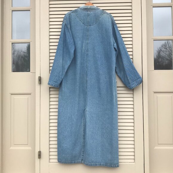 VTG Color Me Cotton Blue Denim Duster Coat Embroidered Flowers/ Buttons  L/XL - Picture 2 of 16